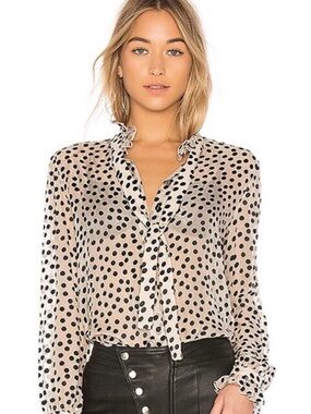SALONI Cream and Black Polka Dot Tie-Neck Blouse